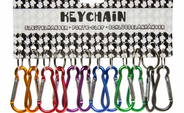 48 bunte Schnappverschluss Karabiner aus eloxiertem Aluminium mit Schlüsselring 6cm