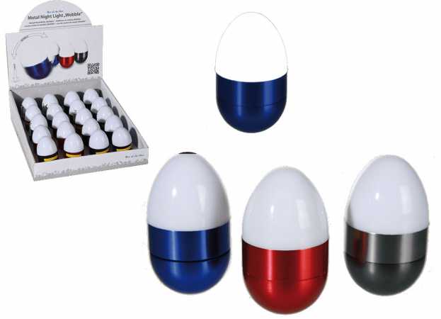 Nachtlicht LED Schlummerlicht Klopflicht Metall Wobble Ei inkl. Batterien (3 Farben zufällige Auswahl)
