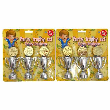 Doppel-Set Party Trophäen - 6 Pokale und 6 Medaillen für Sieger Gewinner Erstplatzierte