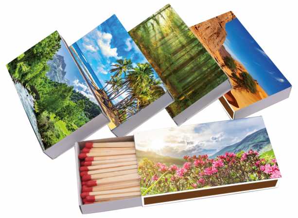 XL Streichholzschachteln Landschaft Motive: 5 x 45er Packungen / 10cm Berge/Sonnenuntergang Streichhölzer Zündhölzer