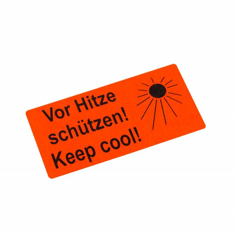 10x Warnetikett Vor Hitze schützen! Keep cool! - 100 x 50 mm
