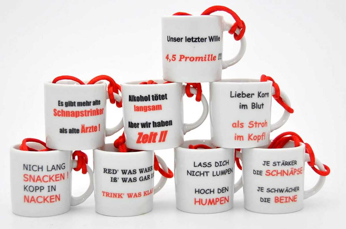 SET 8 Trinkbecher 2cl Sprüche Becher zum umhängen JGA SET