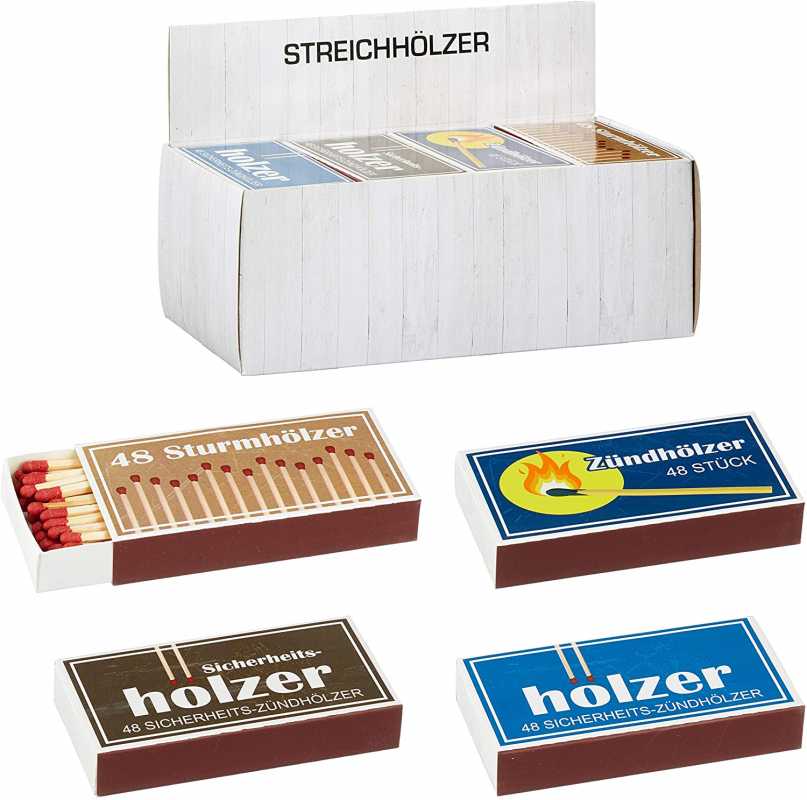 8 x 45er Schachteln Streichholzschachteln, 10cm Vintage Werbung Sturmhölzer Retro Nostalgie Streichhölzer Zündhölzer